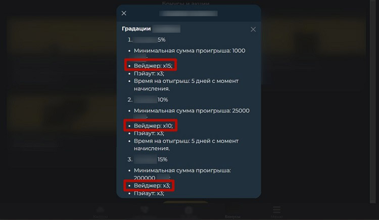 Условия кешбэка